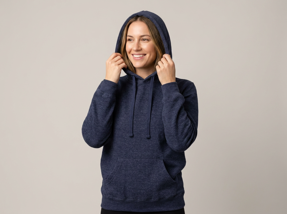 Model in Milltex navy hoodie
