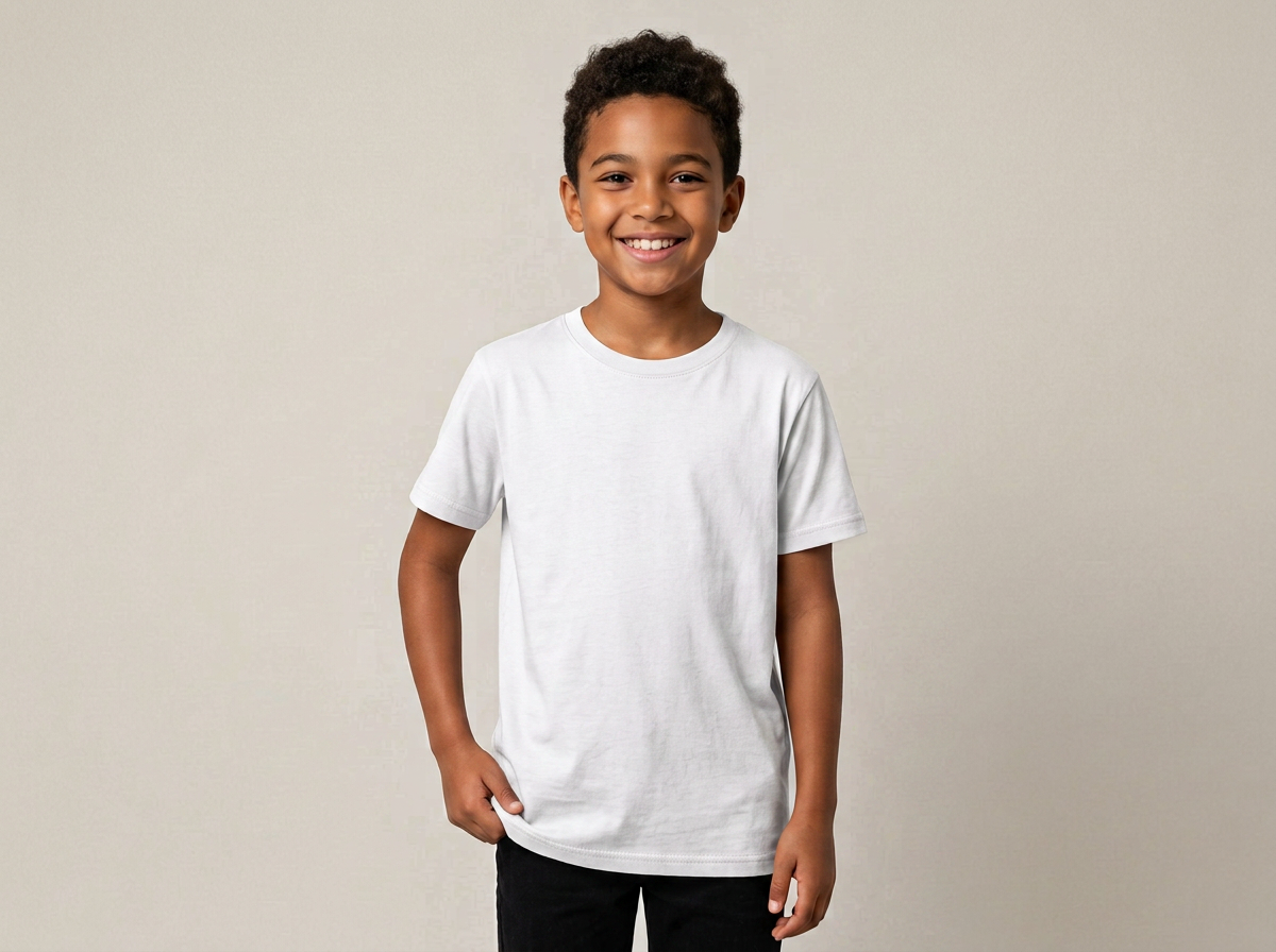 Youth model in Milltex white tee